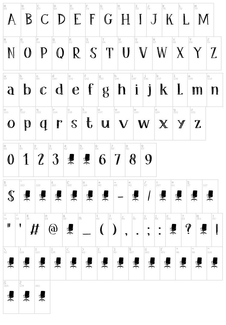 DK Office Squeeze font map